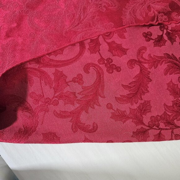 Red Holiday Christmas Round Tablecloth 68in Jacquard Damask Holly Berry Pattern - Picture 7 of 8